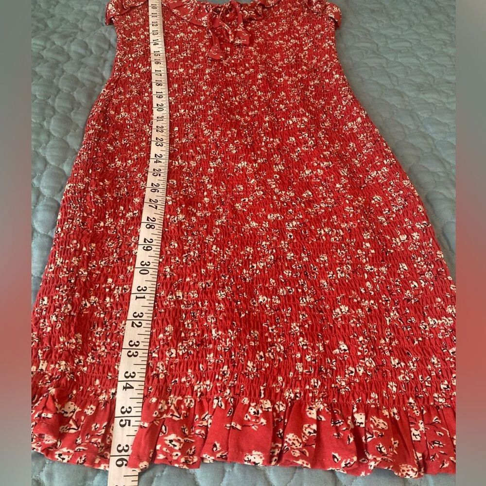 Y2K Smocked Mini Sun Dress XS Ruffle Strap Bodycon Red Cottage Boho Country - Picture 10 of 12